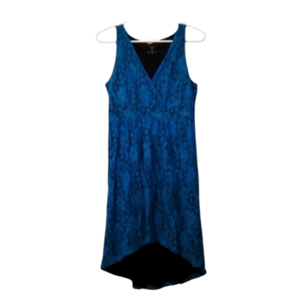Mac+Jac Lace Teal and Black High Low V Neck Sleeveless Dress Size Medium